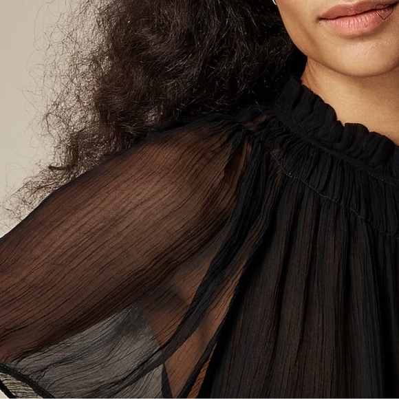NEW J. CREW Crinkle chiffon smocked top in black semi-sheer Size XXS - Picture 2 of 7